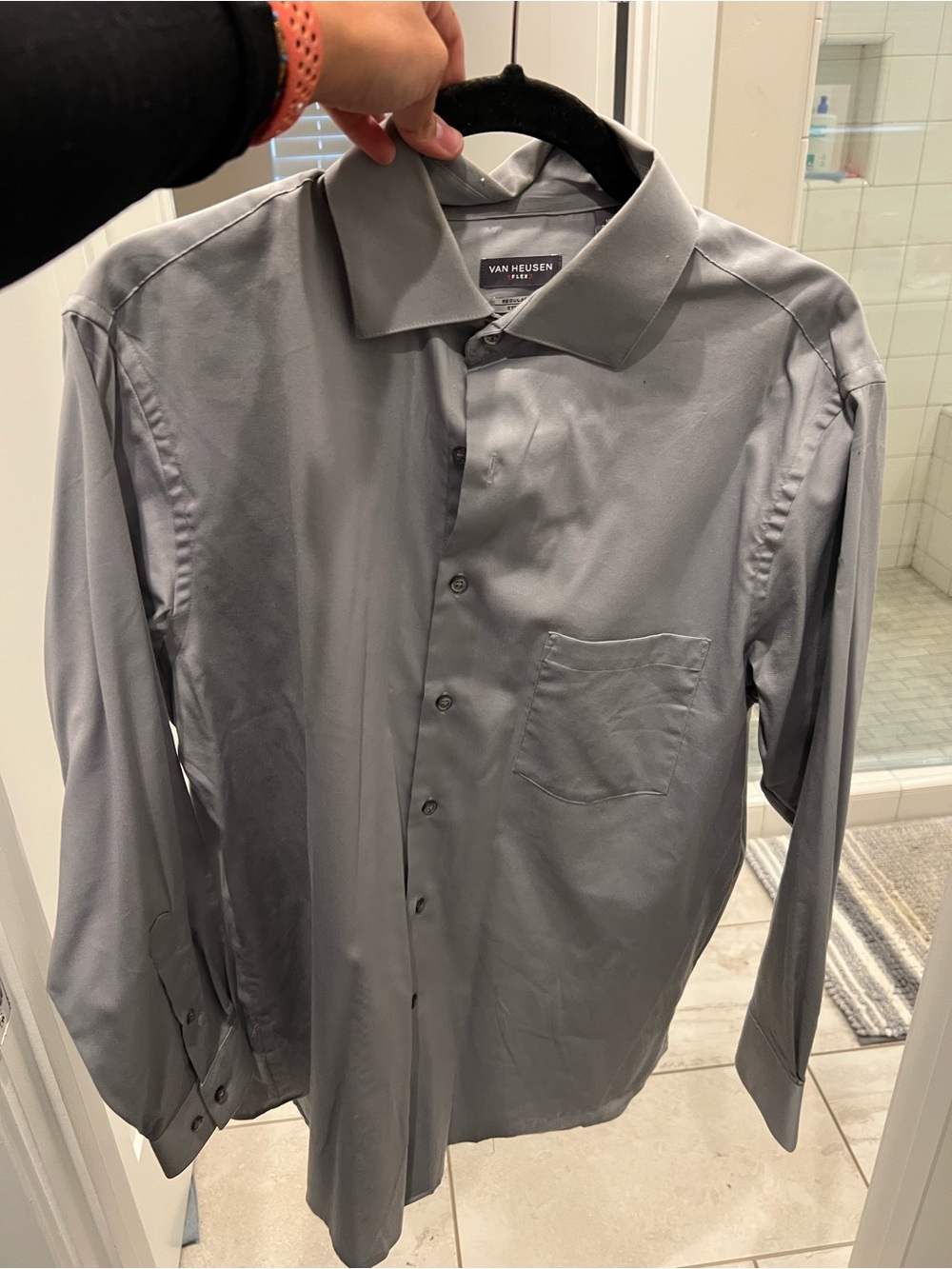 Van Heusen Men's Gray Long Sleeve Button-Down Dress Shirt